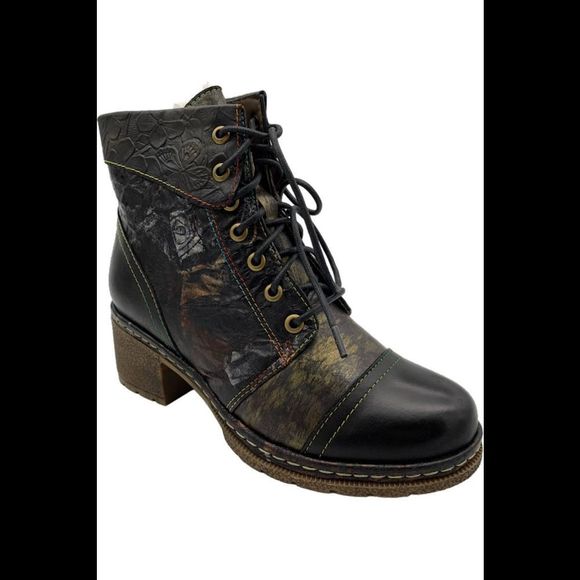 L'Artiste by Spring Step Shoes - L'Artiste by Spring Step Leather Lace-Up Boots Fallinluv Black Multi - Medium